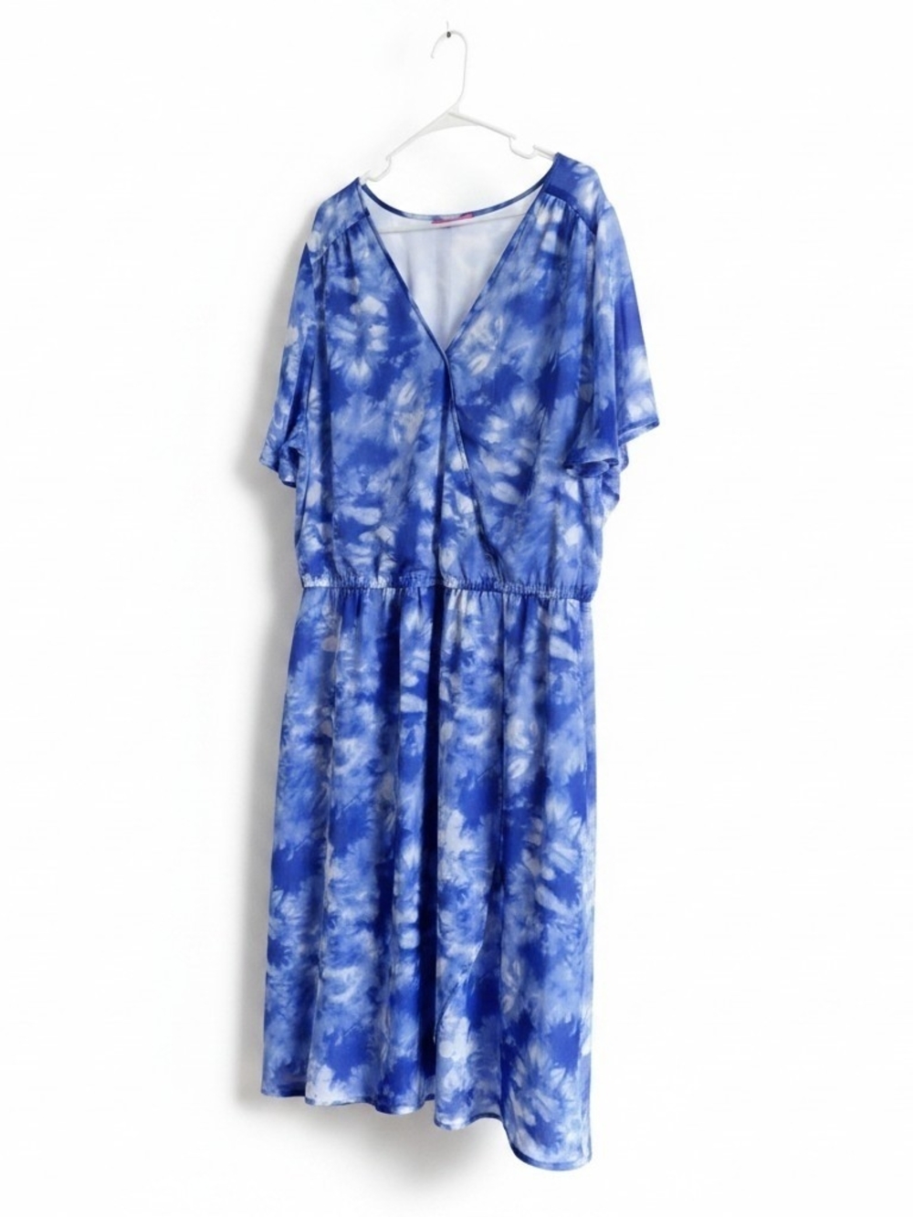 Woman Within Blue Tie-Dye V-Neck Midi with Elastic Waist